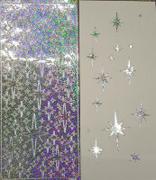 Объемные наклейки с глиттером "Звезды ассорти, 6 видов", цвет - серебро с серебряным голографическим глиттером (Нидерланды) 