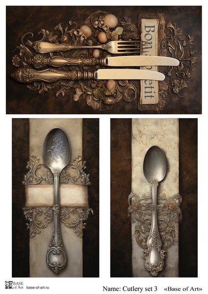 Декупажная карта Base Of Art "Cutlery set" №3, А4             