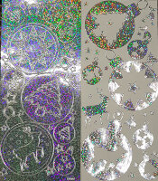 Объемные наклейки с глиттером "Шары с оленем и елочкой", цвет - серебро с голографическим глиттером (Нидерланды)  